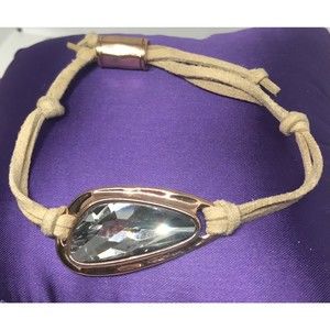 Premier Designs Faux Suede Leather Pull-tie Rose Gold Shiny Gem Bracelet